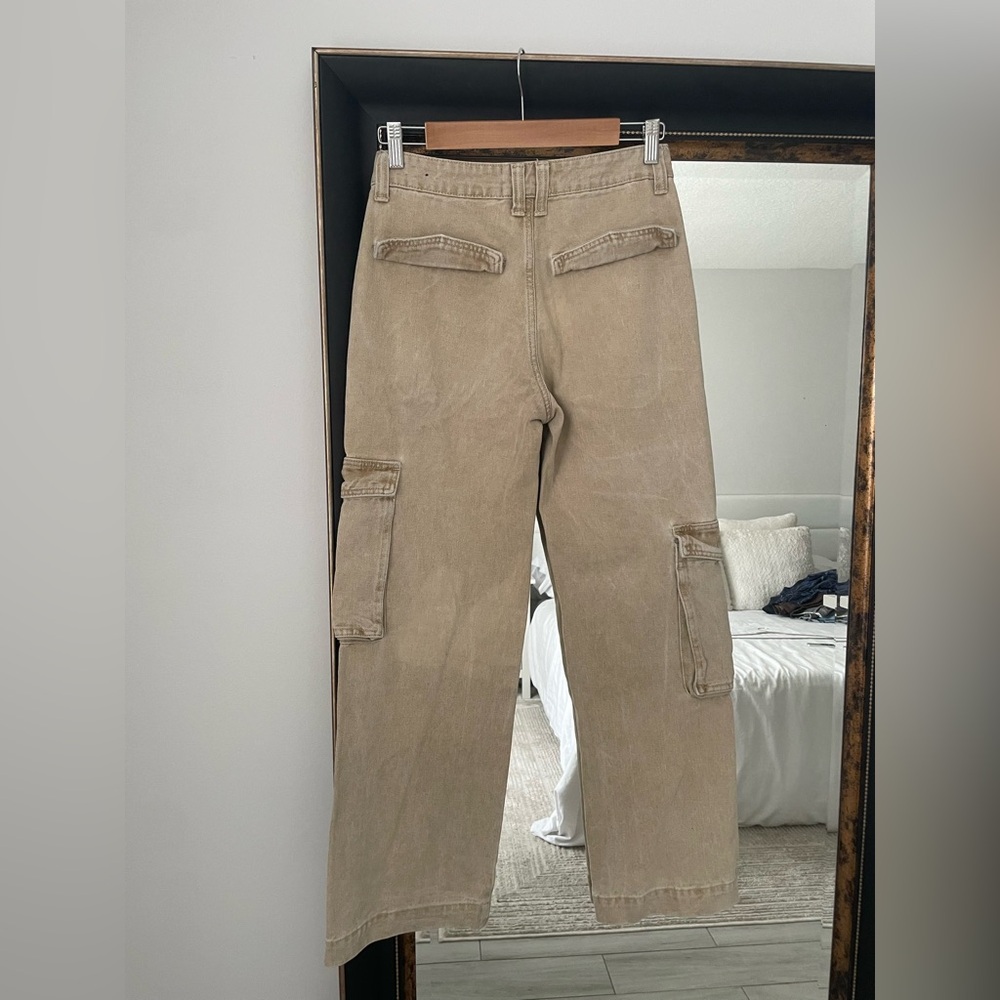 Miss Love Beige High Rise Wide Leg Cargo Jeans Utility Pants XS - Picture 4 of 4